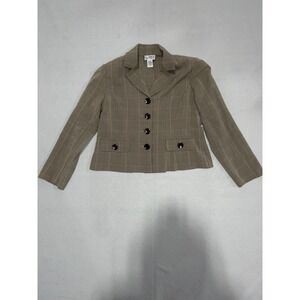 K.C. Spencer Blazer Jacket Womens 10 Petite Brown Windowpane Check Notch Lapel